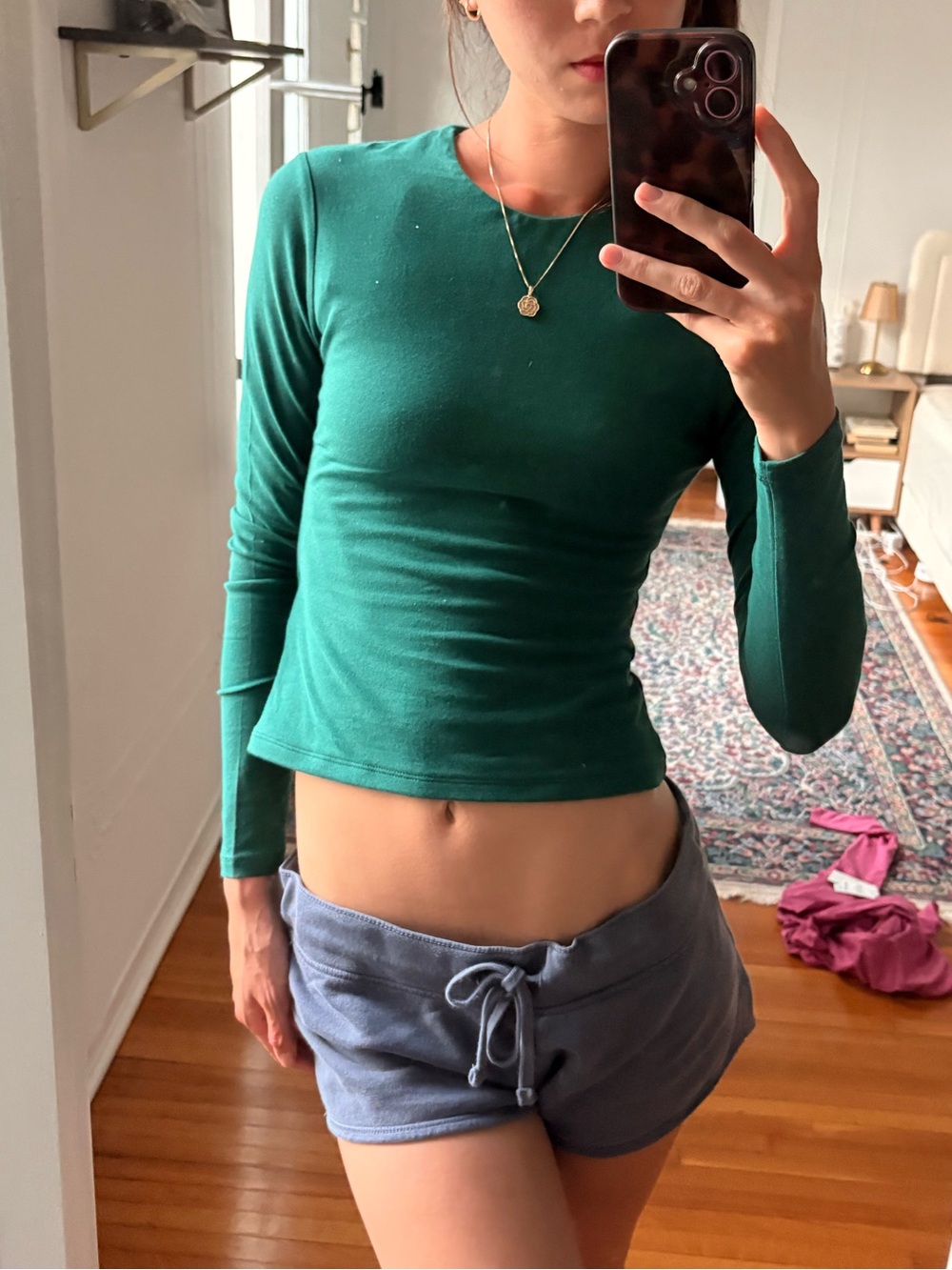 Abercrombie & Fitch Forest Green Long-Sleeve Crewneck Top